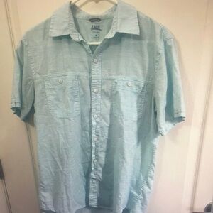 Izod Men's Light Aqua Short Sleeve Button-Down Shirt
